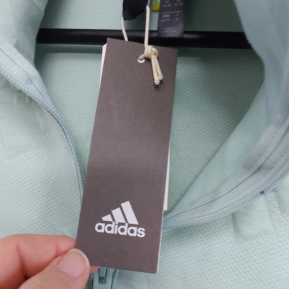 adidas Women's Aeroready Logo Jacquard Half-Zip Sweatshirt green tint in color - Picture 10 of 16